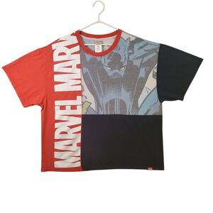 Marvel Black Panther Colorblock Graphic T-Shirt Mens XL Red Black Comic Boxy Fit